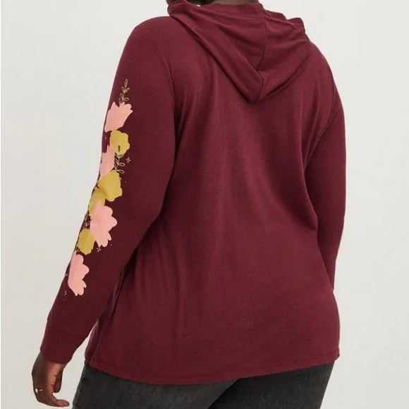 Hoodie Tee - Triblend Jersey Floral Cheetah Wine - Picture 2 of 3